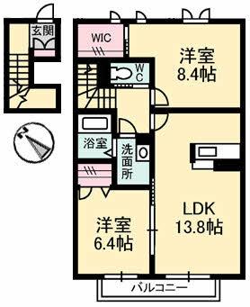 ガーデンズ多治米A棟(2LDK/2階)の間取り写真