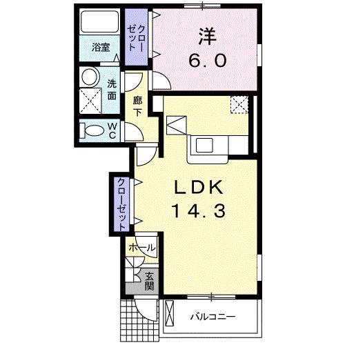 フェアリーヒルズ ミュゲ(1LDK/1階)の間取り写真