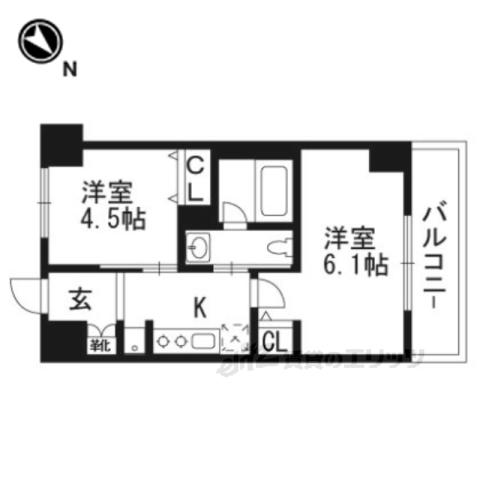 エステムプラザ京都河原町通2レジデンシャ(2K/9階)の間取り写真