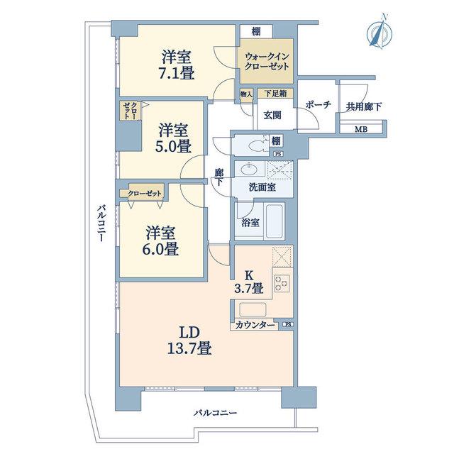 ステイツ神戸熊内町(3LDK/3階)の間取り写真
