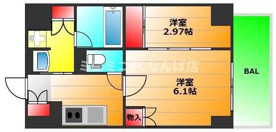 シーズンフラッツ靭本町(2K/2階)の間取り写真
