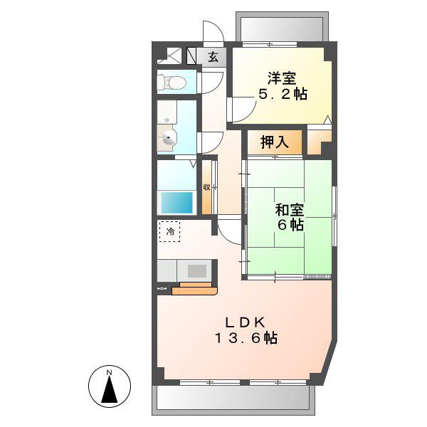 グランドヒルズ西川(2LDK/7階)の間取り写真