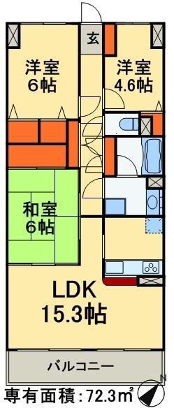 ハートフルシティ松戸六高台スクエア1(3LDK/2階)の間取り写真