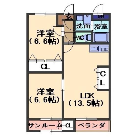 アンビション・グランデII(2LDK/5階)の間取り写真