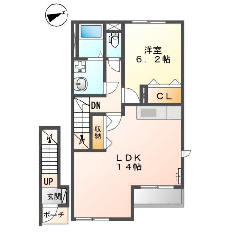 シャインビュー(1LDK/2階)の間取り写真