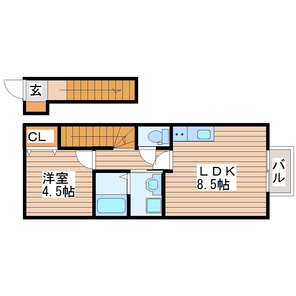 アンセル若林(1LDK/2階)の間取り写真