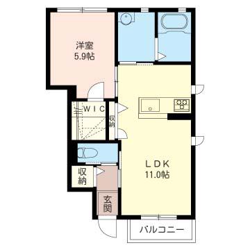 パインヒルA(1LDK/1階)の間取り写真