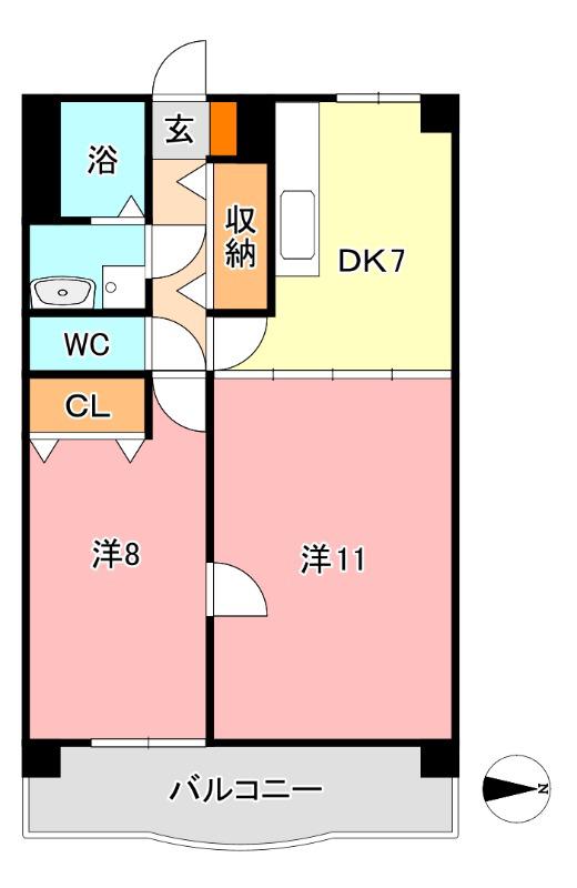 アークハイツ鹿田(2DK/7階)の間取り写真
