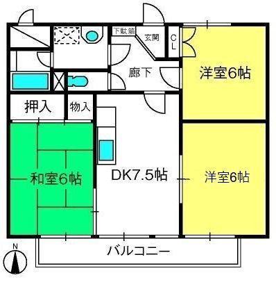 アーバンスクエア(3DK/1階)の間取り写真