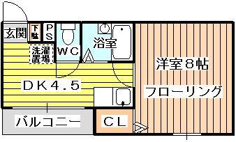 レジデンスヤマキ(1DK/4階)の間取り写真