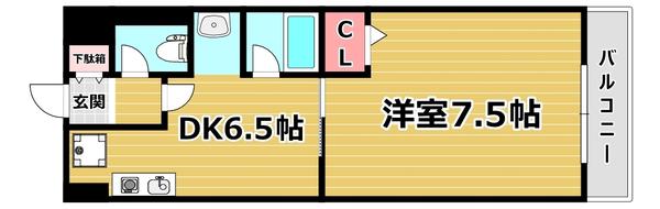 アニマート姫島(1DK/6階)の間取り写真