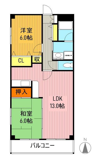 カルム植田(2LDK/2階)の間取り写真