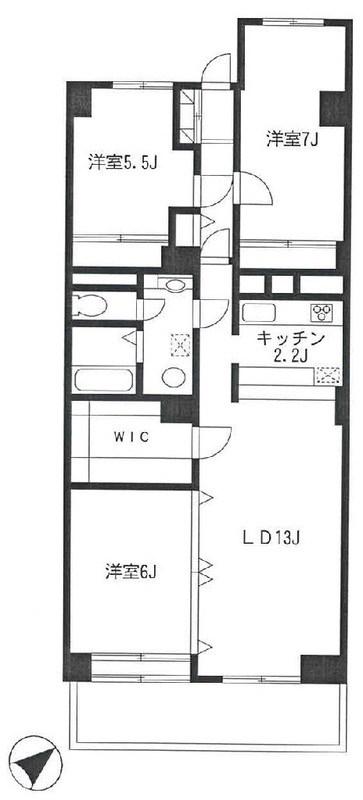 大倉山ハイム2号棟(3LDK/7階)の間取り写真