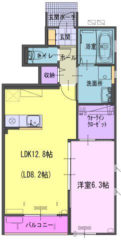 ヴェルジェ畑中(1LDK/1階)の間取り写真