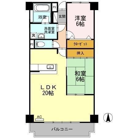 リシェス城崎(2LDK/3階)の間取り写真