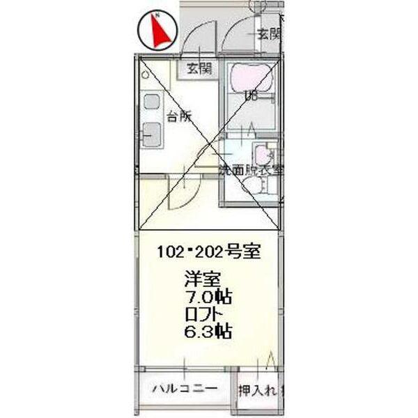インターラーケンKS(1K/2階)の間取り写真