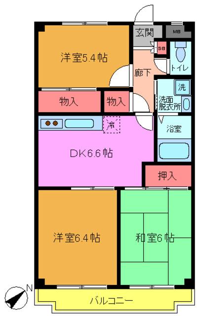 内田レジデンス(3DK/3階)の間取り写真