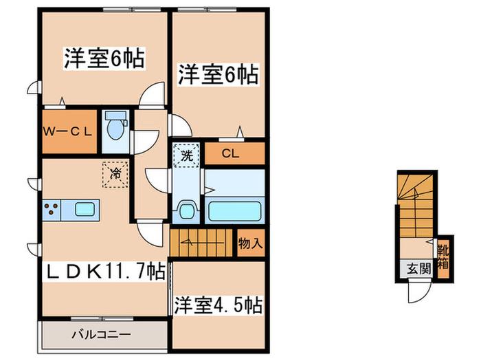 グリシーヌA棟(3LDK/2階)の間取り写真