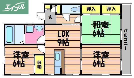 イービックヤスダB(3LDK/2階)の間取り写真