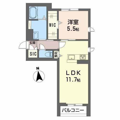 シャーメゾン境谷(1LDK/1階)の間取り写真