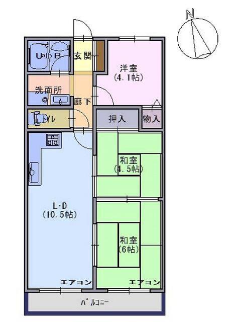 芦屋シティハイツ(3LDK/2階)の間取り写真