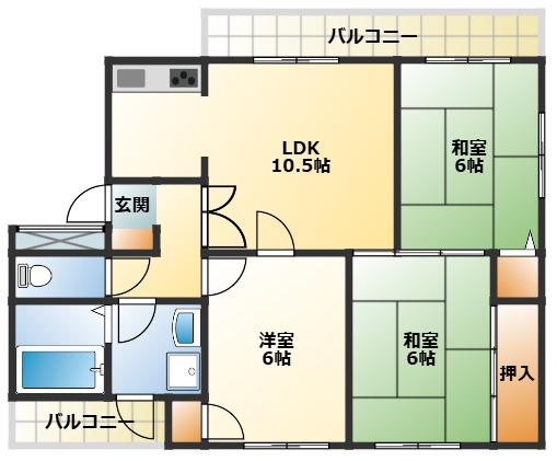 エスポワール前川(3LDK/1階)の間取り写真