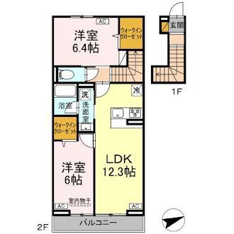ラ ベルヴィ(2LDK/2階)の間取り写真