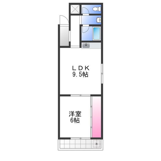 ロイヤルハイツ八田西(1LDK/2階)の間取り写真