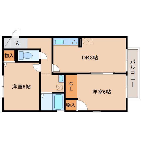 ロイヤル不二 B棟(2LDK/2階)の間取り写真
