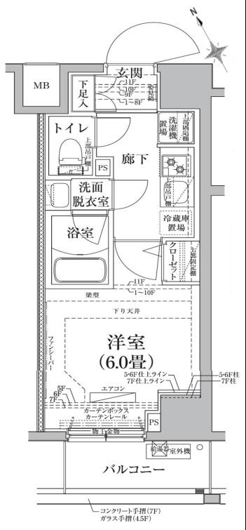 アイル横浜ノースツインズ2(1K/6階)の間取り写真