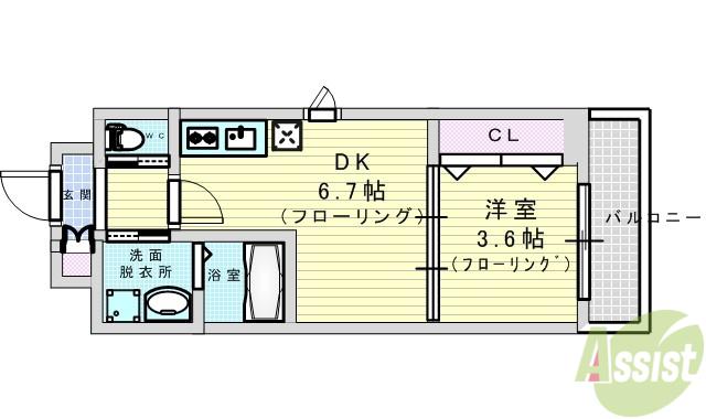 KSスクエア江坂(1DK/4階)の間取り写真
