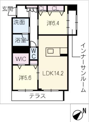 フェリシティIII(2LDK/1階)の間取り写真