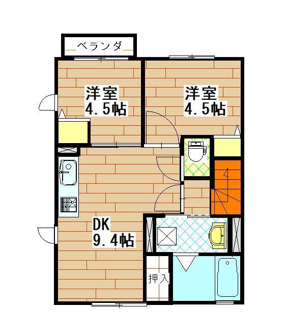 アクエリアスA(2DK/2階)の間取り写真