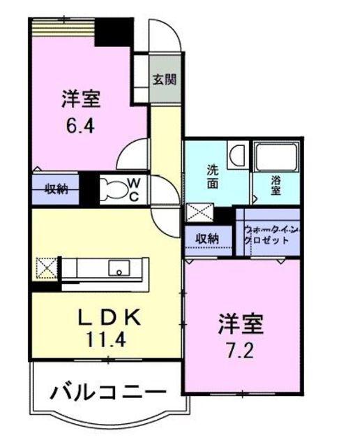 パイン・ヒルズ壱弐参番館(2LDK/1階)の間取り写真