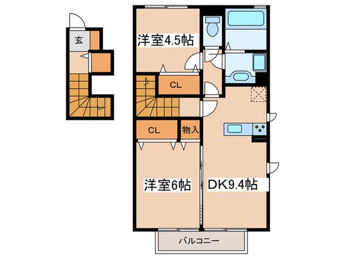 ターナ木曽西 A棟(2DK/2階)の間取り写真