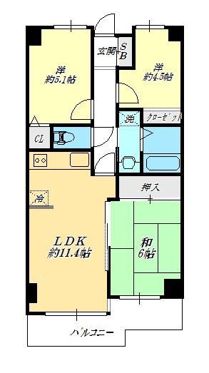 コスモ鶴瀬ステーションスクエア(3LDK/4階)の間取り写真