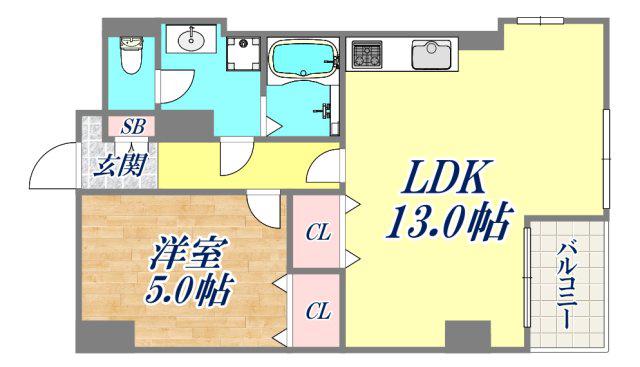 ロジュマン反高(1LDK/2階)の間取り写真