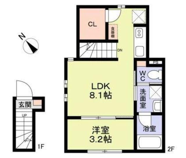 WOODCREST沼袋TERRACE(1LDK/2階)の間取り写真