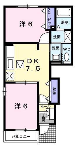 レジデント1084(2DK/1階)の間取り写真