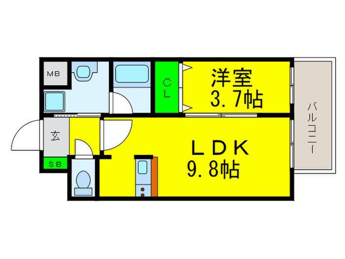 LAULEA田辺(1LDK/2階)の間取り写真