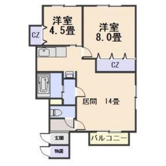 カーサフロル(2LDK/1階)の間取り写真