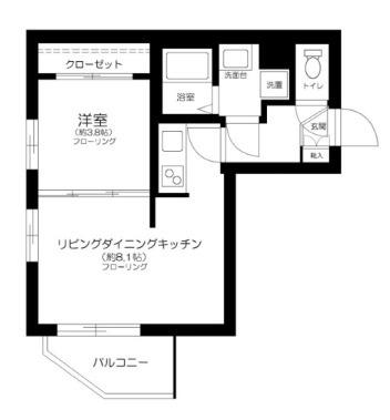 カルージュ要町(1LDK/2階)の間取り写真
