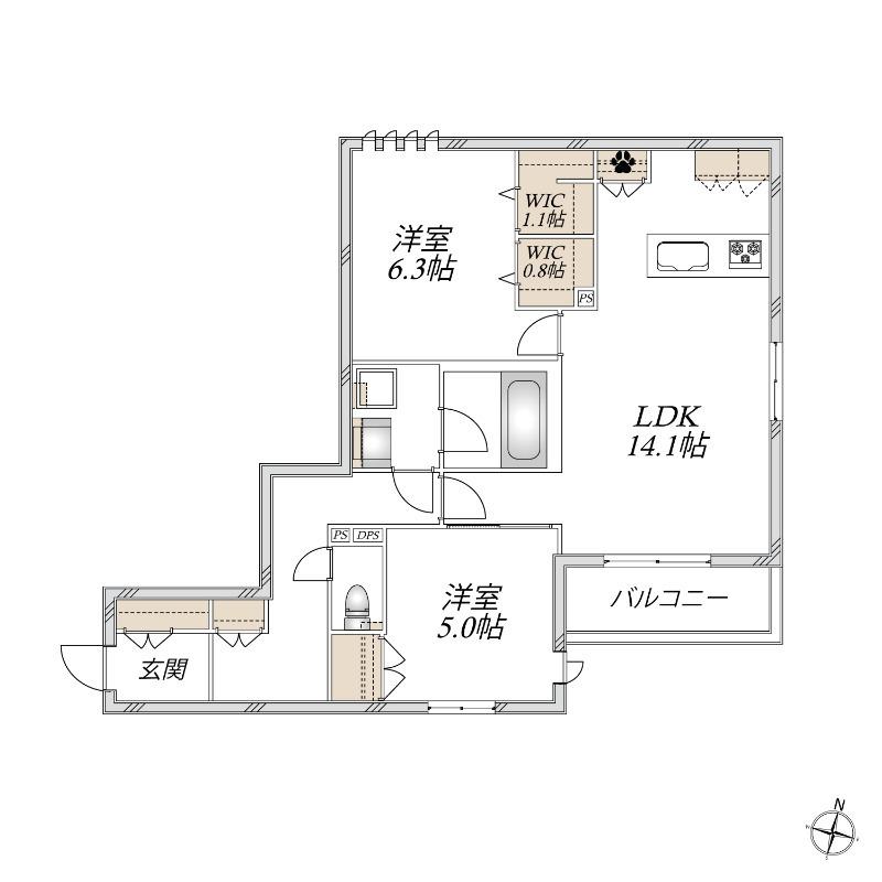 CASA ROOTIS(2LDK/3階)の間取り写真