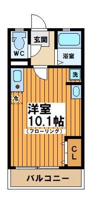 フラットJ(ワンルーム/1階)の間取り写真