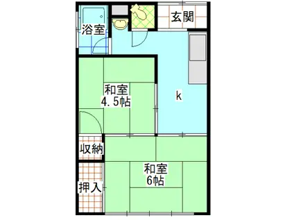 三葛アパート(2K/2階)の間取り写真