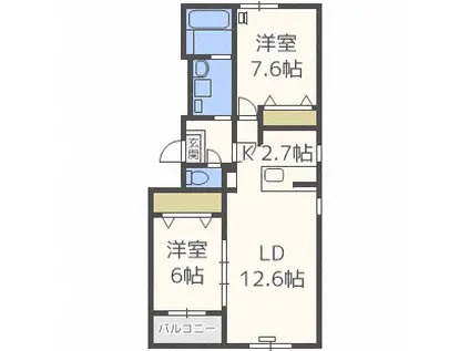 ラ・メゾン・ドゥースII(2LDK/1階)の間取り写真