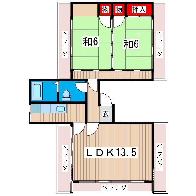 赤津マンション(2LDK/4階)の間取り写真