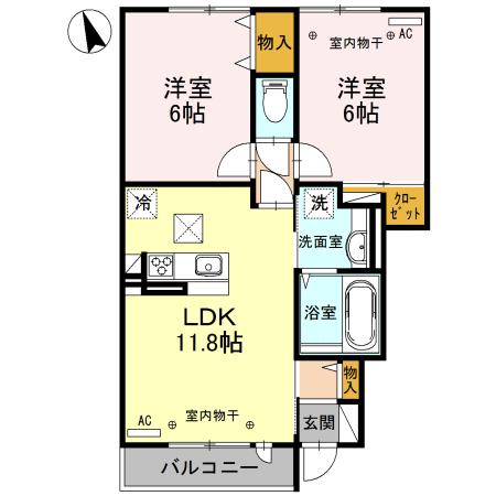 ヴィラ デ フルール(2LDK/1階)の間取り写真