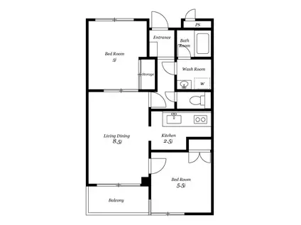 パラス松原(2LDK/2階)の間取り写真