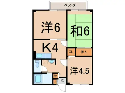 サンライフ西山(3K/3階)の間取り写真